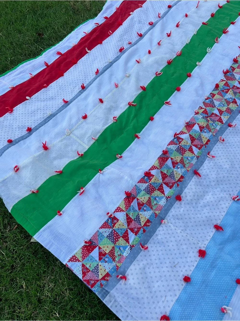Festive Green & Red handmade vintage blanket